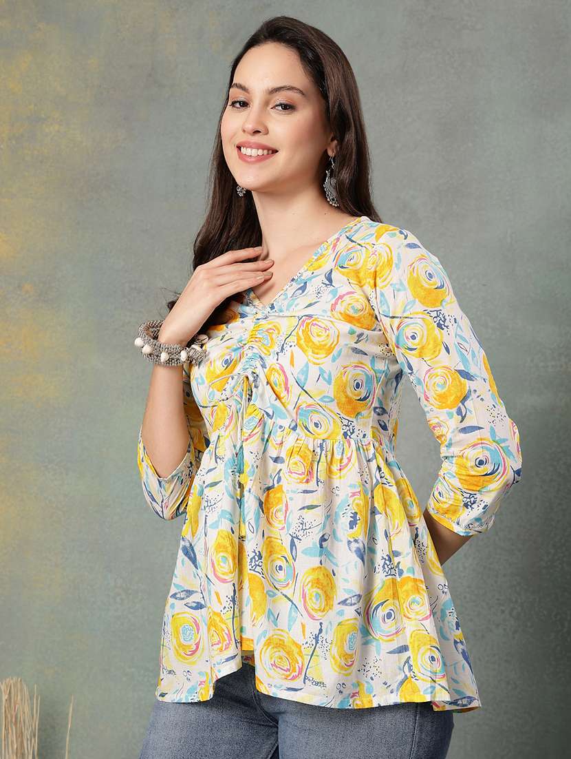 women printed three quarter sleeve a-line kurti - 22041011 - Standard Image - 3