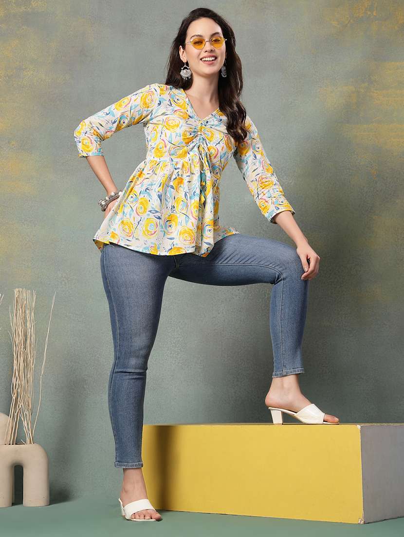 women printed three quarter sleeve a-line kurti - 22041011 - Standard Image - 5