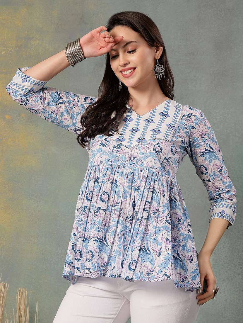 women printed three quarter sleeve flared kurti - 22041012 - Standard Image - 3