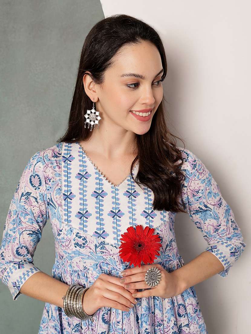 women printed three quarter sleeve flared kurti - 22041012 - Standard Image - 5