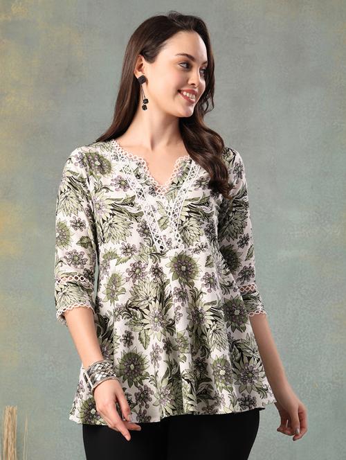 women printed three quarter sleeve flared top - 22041013 - Standard Image - 0