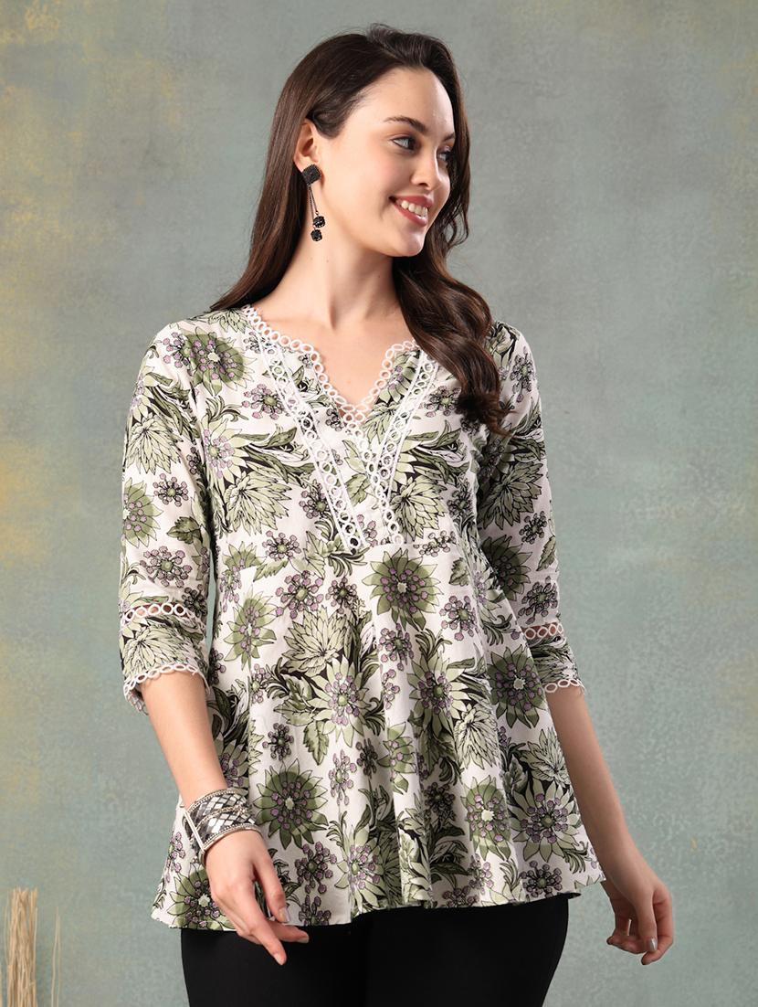 women printed three quarter sleeve flared top - 22041013 - Zoom Image - 0