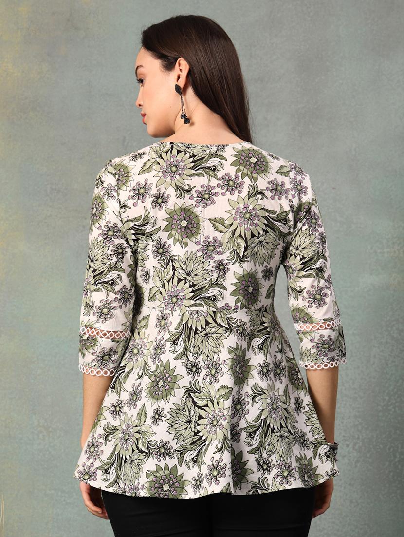 women printed three quarter sleeve flared top - 22041013 - Standard Image - 3