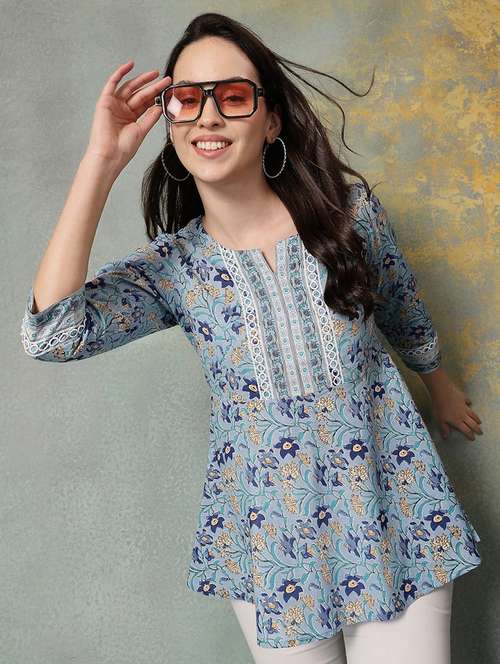 women printed three quarter sleeve a-line kurti - 22041016 -  Standard Image - 0