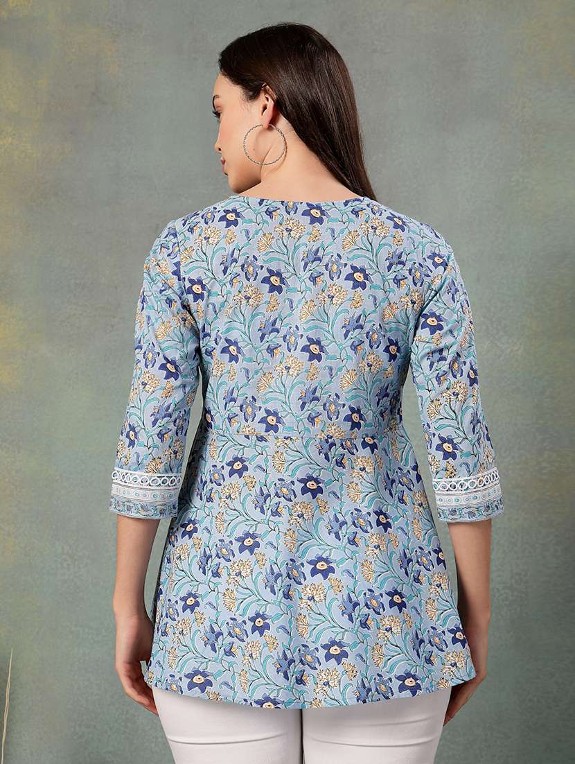 women printed three quarter sleeve a-line kurti - 22041016 - Standard Image - 3