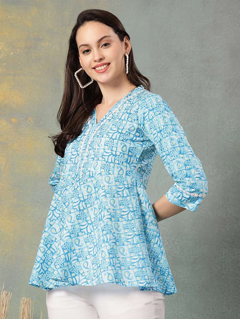 women printed three quarter sleeve a-line kurti - 22041017 - Standard Image - 3