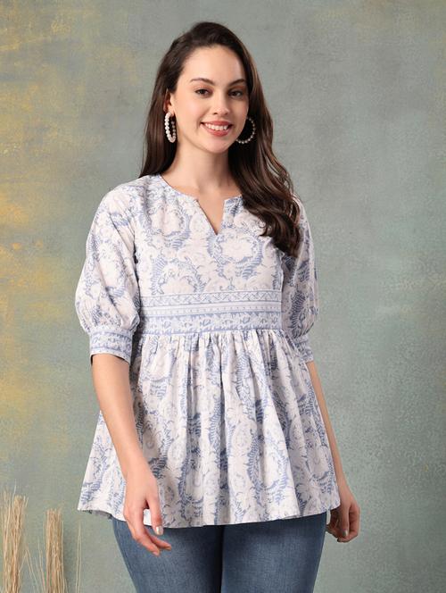 women printed puff sleeve a-line kurti - 22041018 - Standard Image - 0