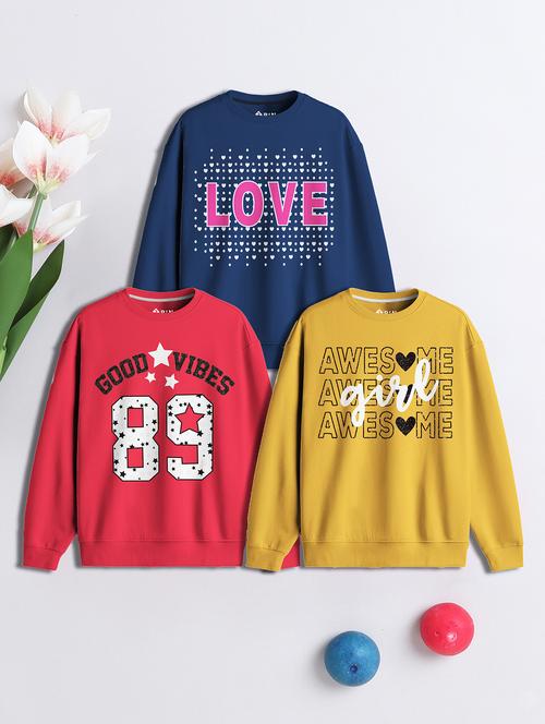 kids pack of 3 printed long sleeve sweatshirt - 22041019 - Standard Image - 0