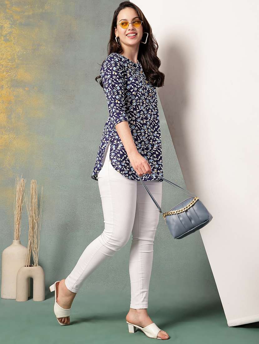 women printed three quarter sleeve straight kurti - 22041025 - Standard Image - 5