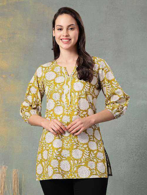 women printed three quarter sleeve straight kurti - 22041026 -  Standard Image - 0