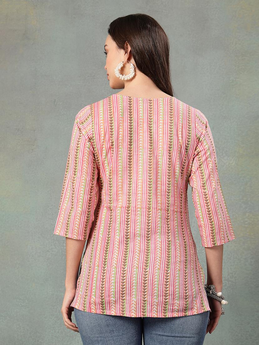women printed three quarter sleeve straight kurti - 22041029 - Standard Image - 3