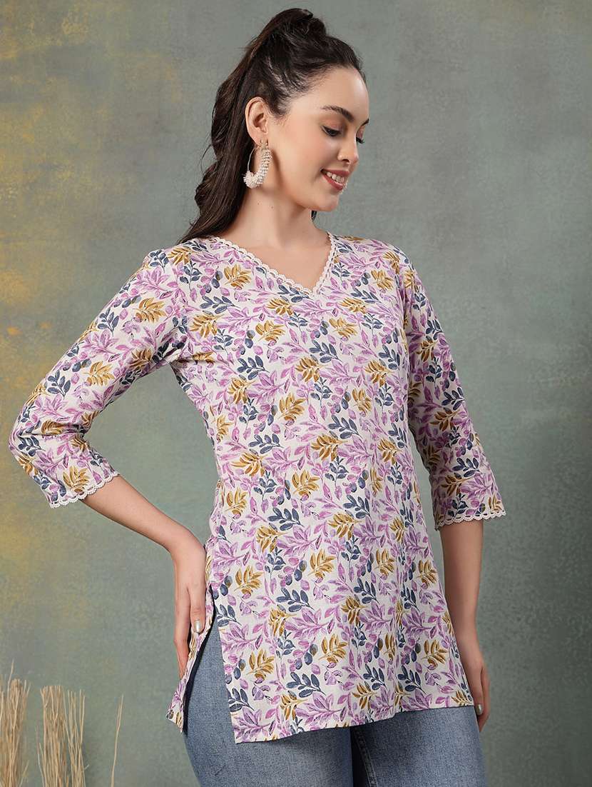 women printed three quarter sleeve straight kurti - 22041030 - Standard Image - 3