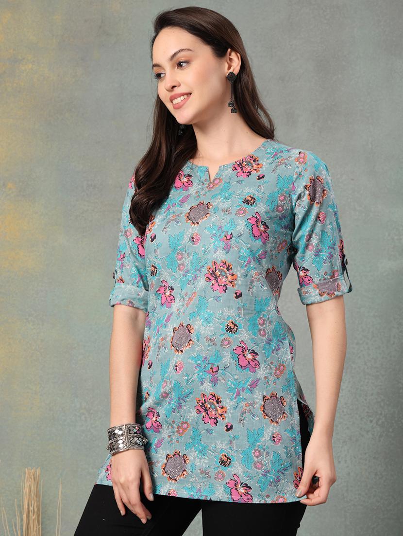 women printed three quarter sleeve straight kurti - 22041031 - Standard Image - 3