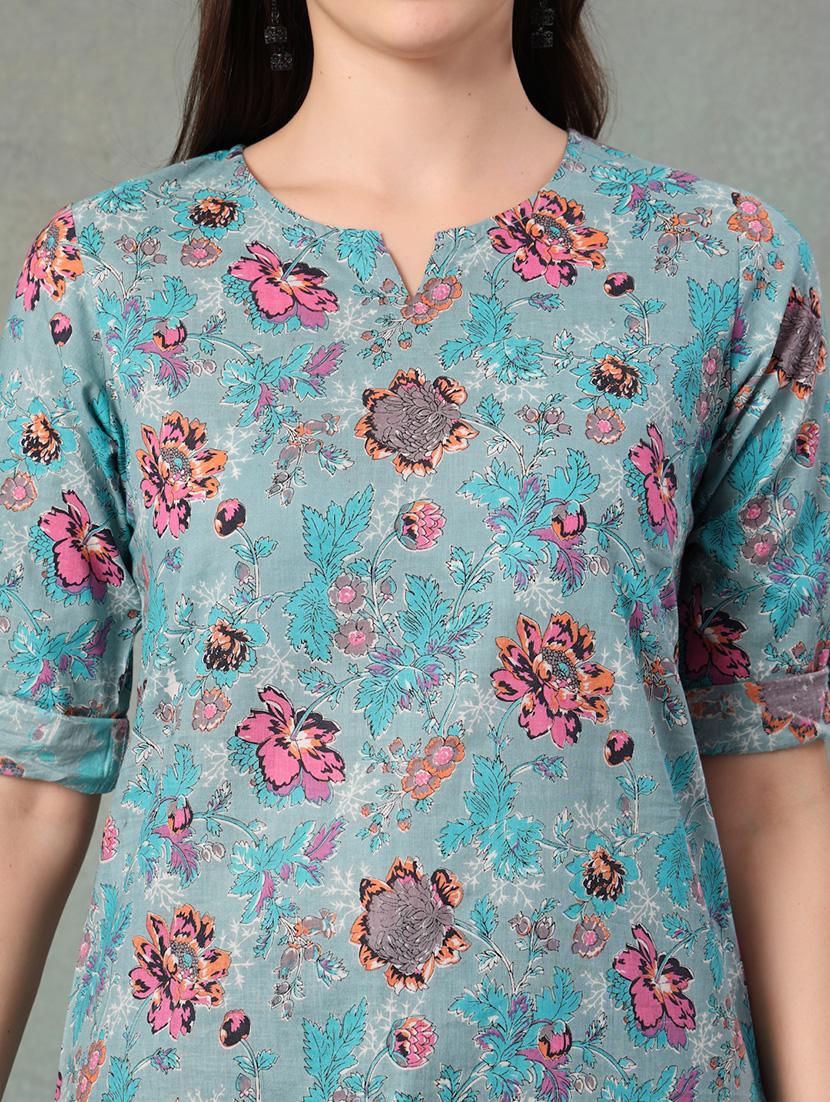 women printed three quarter sleeve straight kurti - 22041031 - Standard Image - 5