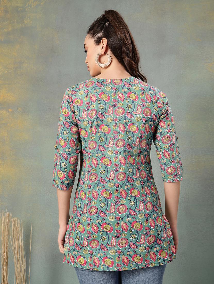 women printed three quarter sleeve straight kurti - 22041032 - Standard Image - 3
