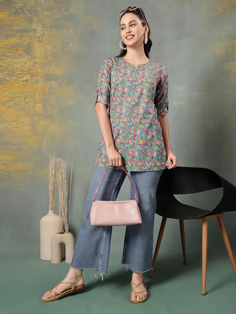women printed three quarter sleeve straight kurti - 22041032 - Standard Image - 5