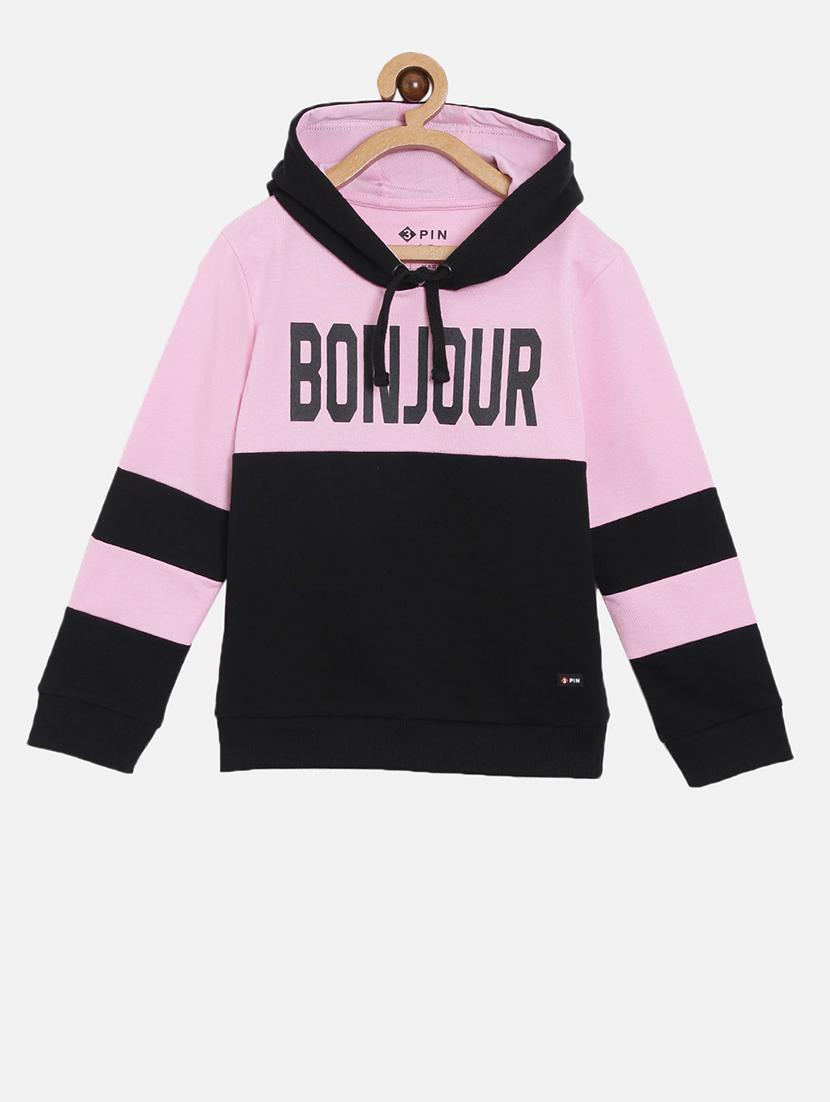 girls color block long sleeve hooded sweatshirt