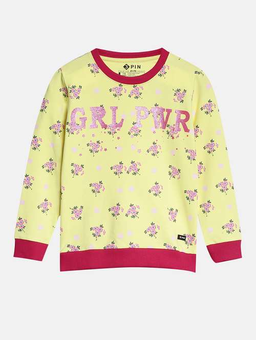 girls printed round neck regular fit sweatshirt - 22041042 - Standard Image - 0