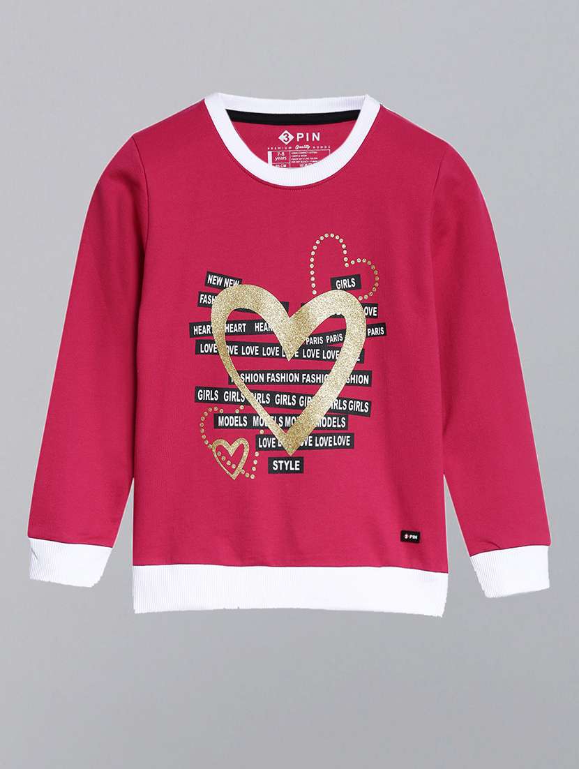 girls printed long sleeve regular fit sweatshirt