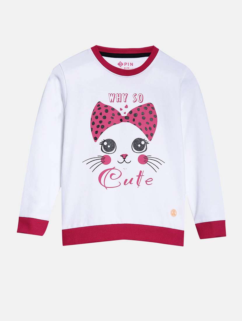 girls printed long sleeve regular fit sweatshirt