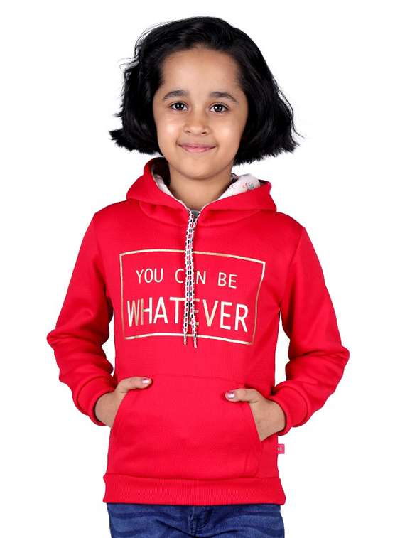 girls printed long sleeve regular fit shooded weatshirt