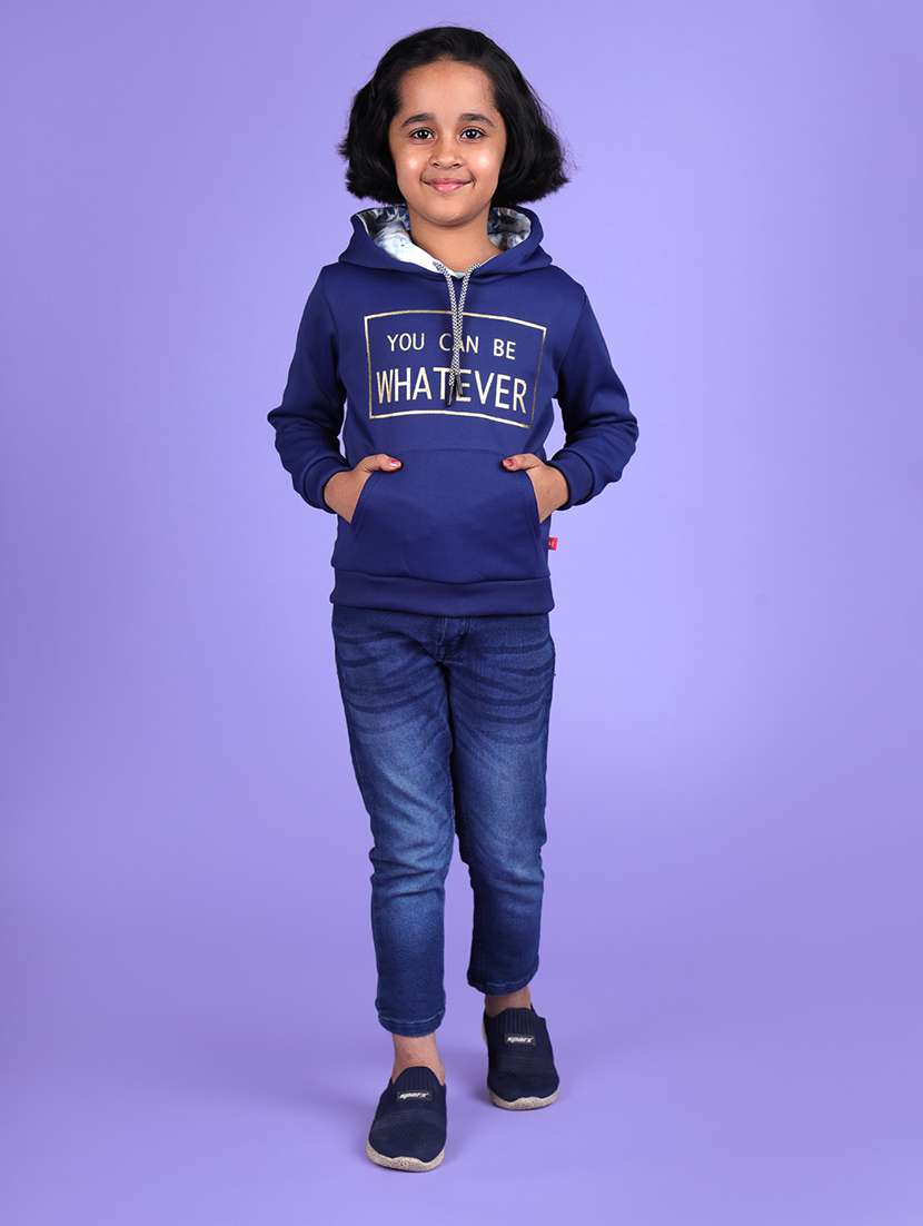 girls printed long sleeve regular fit hooded sweatshirt