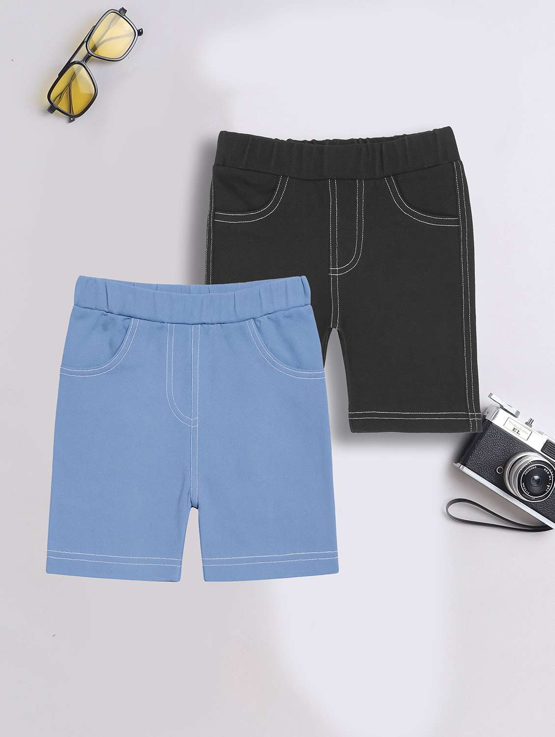 kids pack of 2 solid mid rise regular fit shorts - 22041064 -  Zoom Image - 0