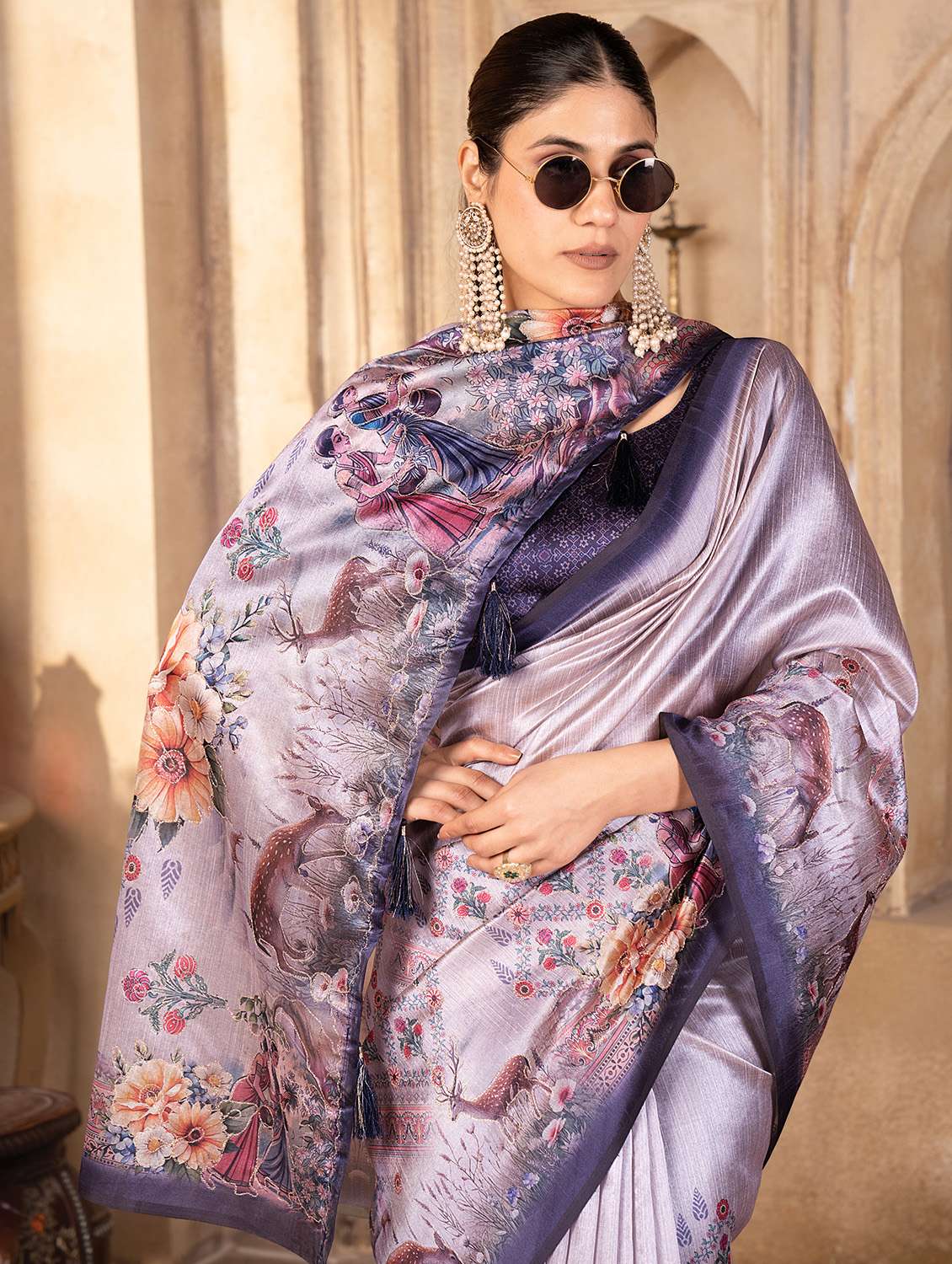 women printed casual wear saree with blouse - 22041072 -  Standard Image - 3