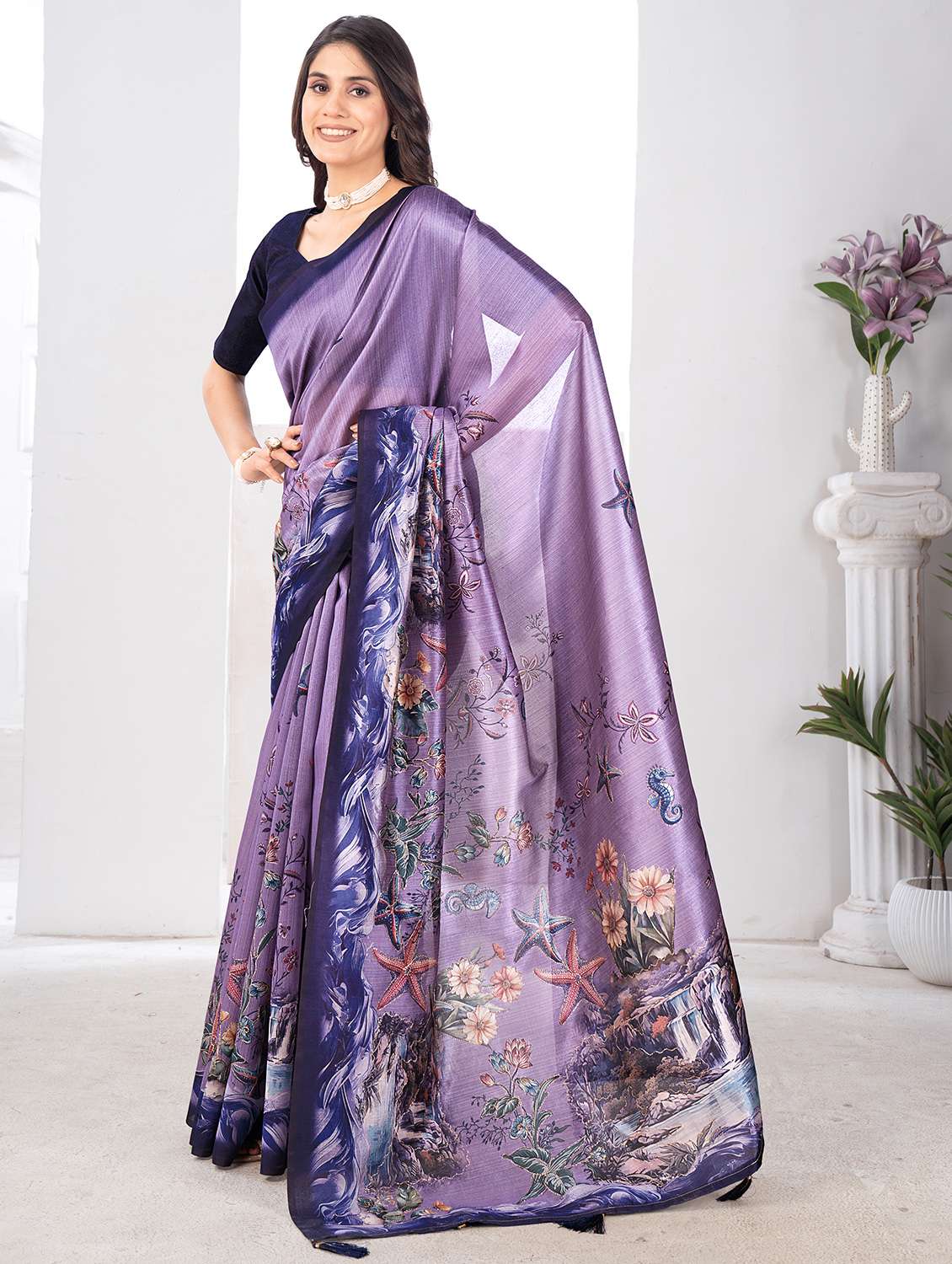 women printed casual wear saree with blouse