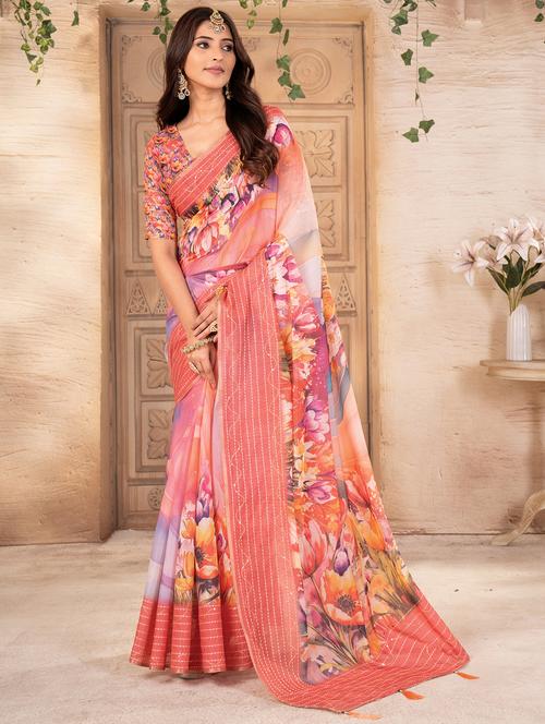 women printed casual wear saree with blouse - 22041079 -  Standard Image - 0