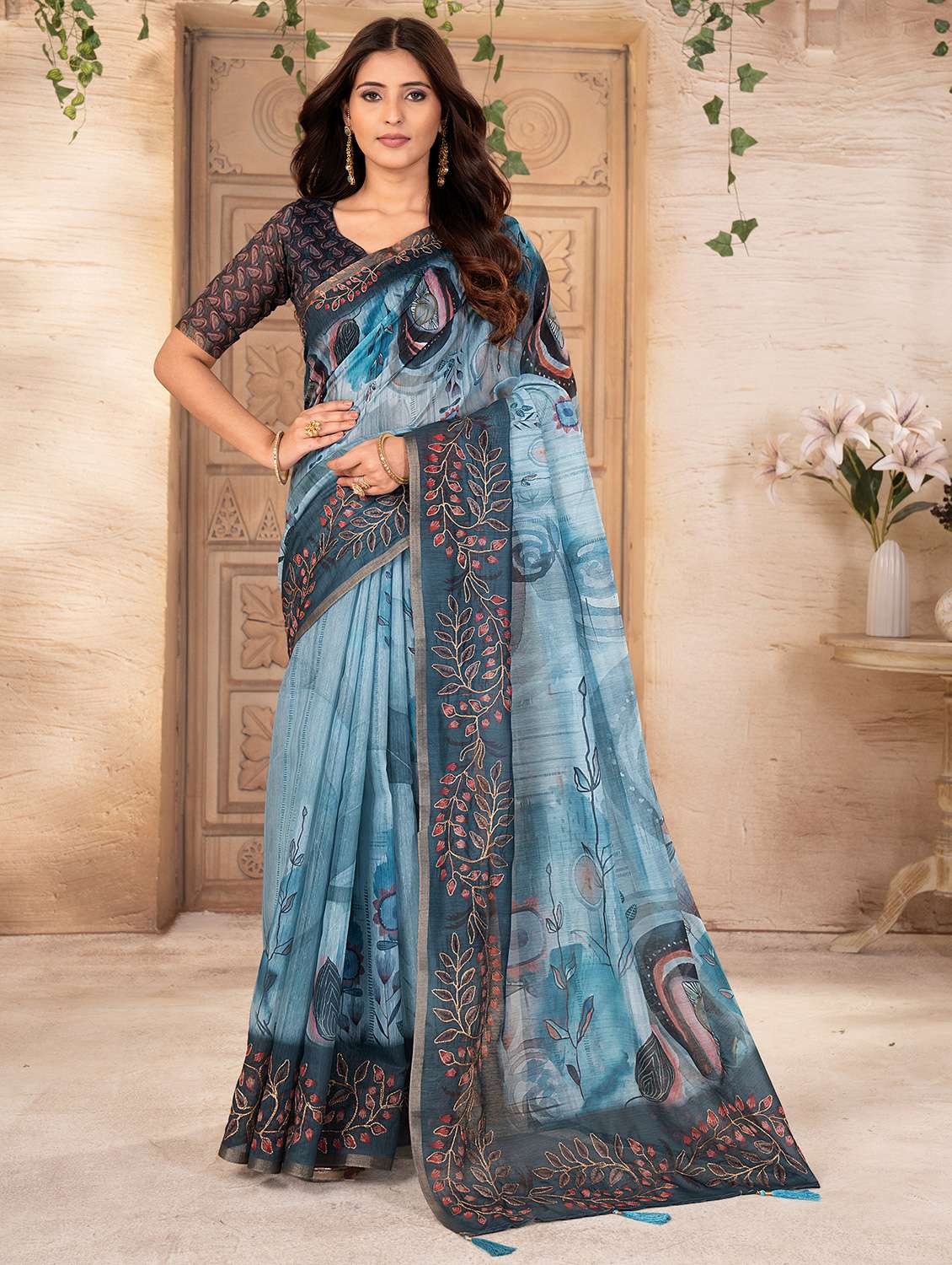 women printed casual wear saree with blouse - 22041080 - Zoom Image - 0