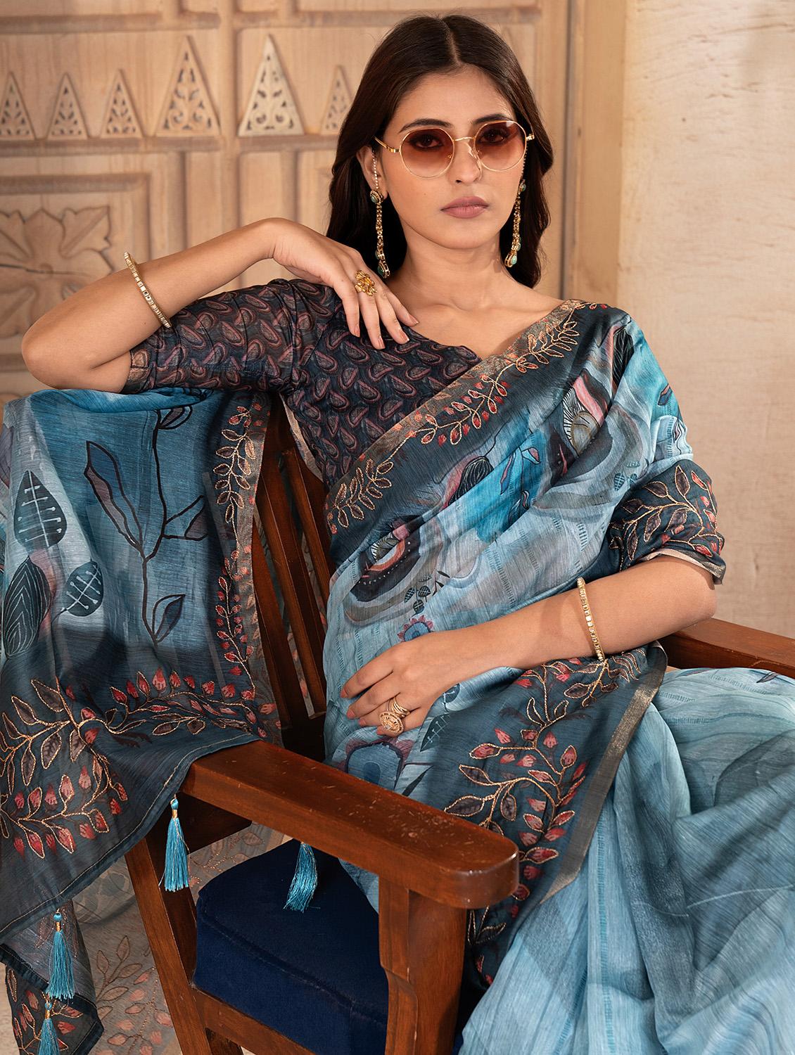 women printed casual wear saree with blouse - 22041080 - Standard Image - 3