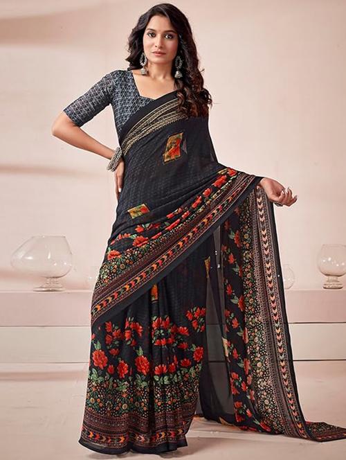 women printed casual wear saree with blouse - 22041092 -  Standard Image - 0