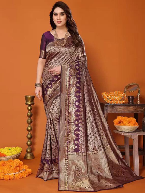 women self design banarasi saree with blouse