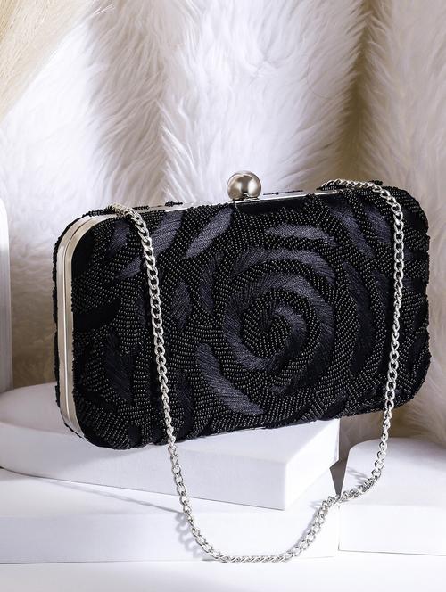 black zari work suede box clutch - 22041129 - Standard Image - 0