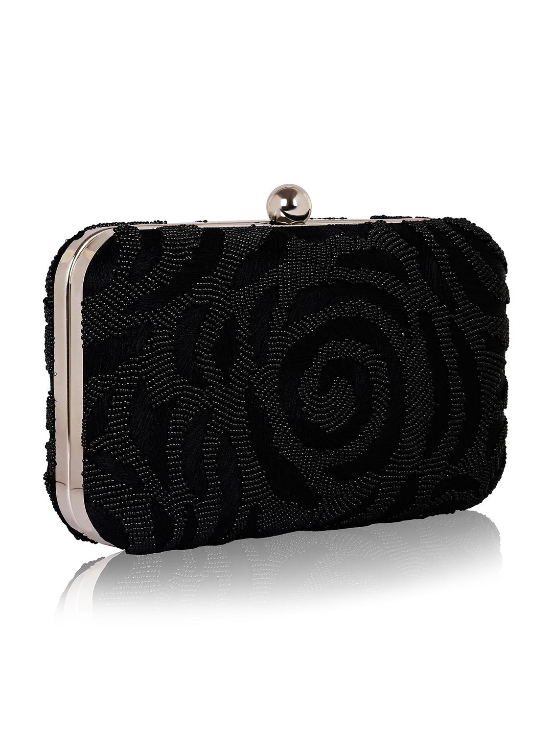 black zari work suede box clutch - 22041129 - Standard Image - 3
