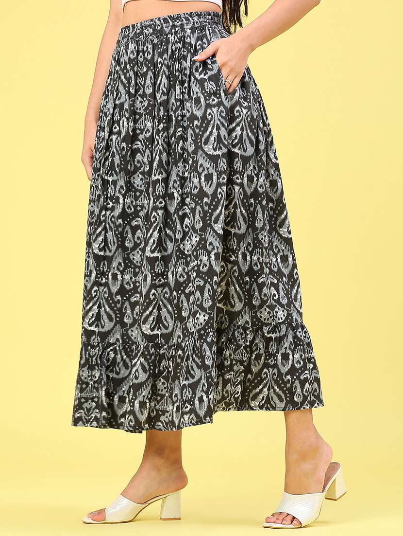 women ikat printed midi flared skirt - 22041231 -  Standard Image - 3