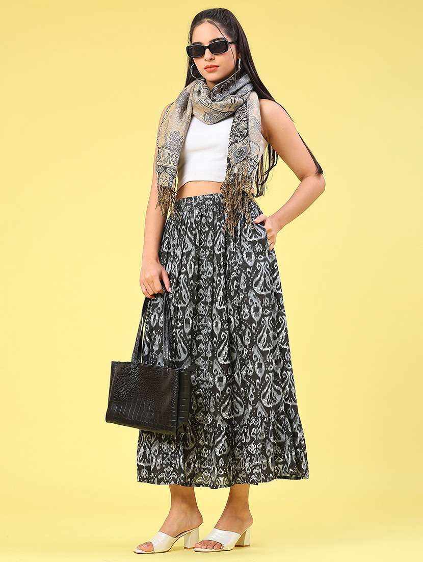 women ikat printed midi flared skirt - 22041231 -  Standard Image - 5