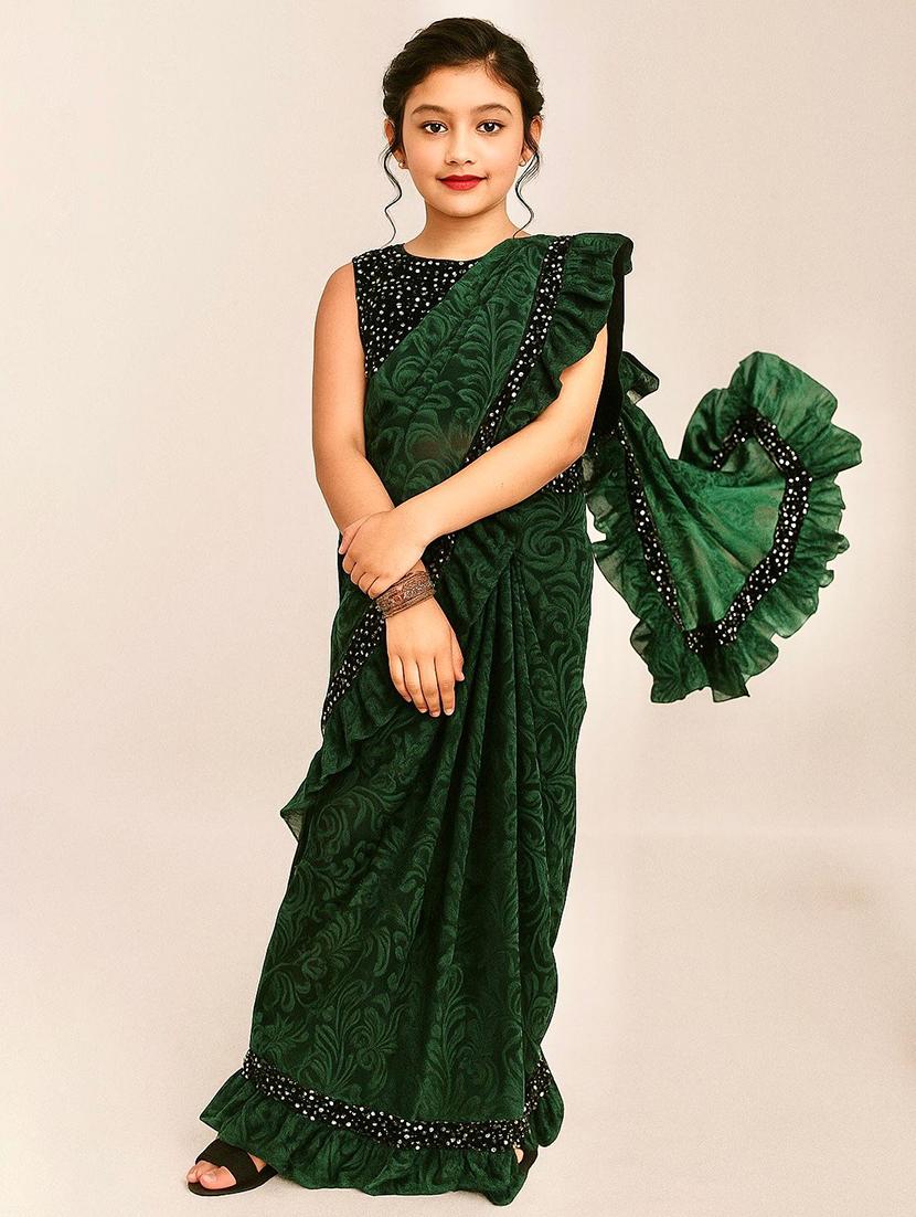 girls embellished ready to wear ruffle saree - 22041274 - Zoom Image - 0