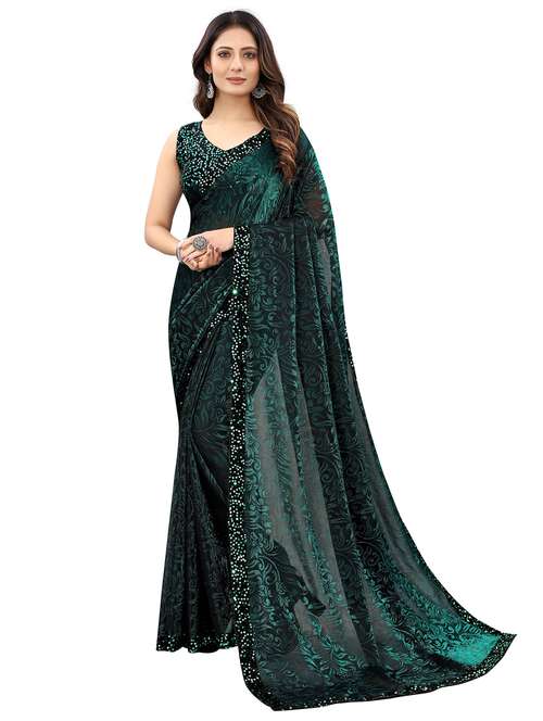women printed embellished bordered saree with blouse - 22041276 - Standard Image - 0