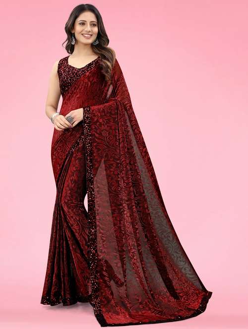 women printed embellished bordered saree with blouse - 22041277 -  Standard Image - 0