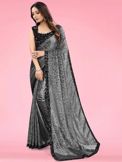 women printed embellished bordered saree with blouse - 22041278 - Standard Image - 0