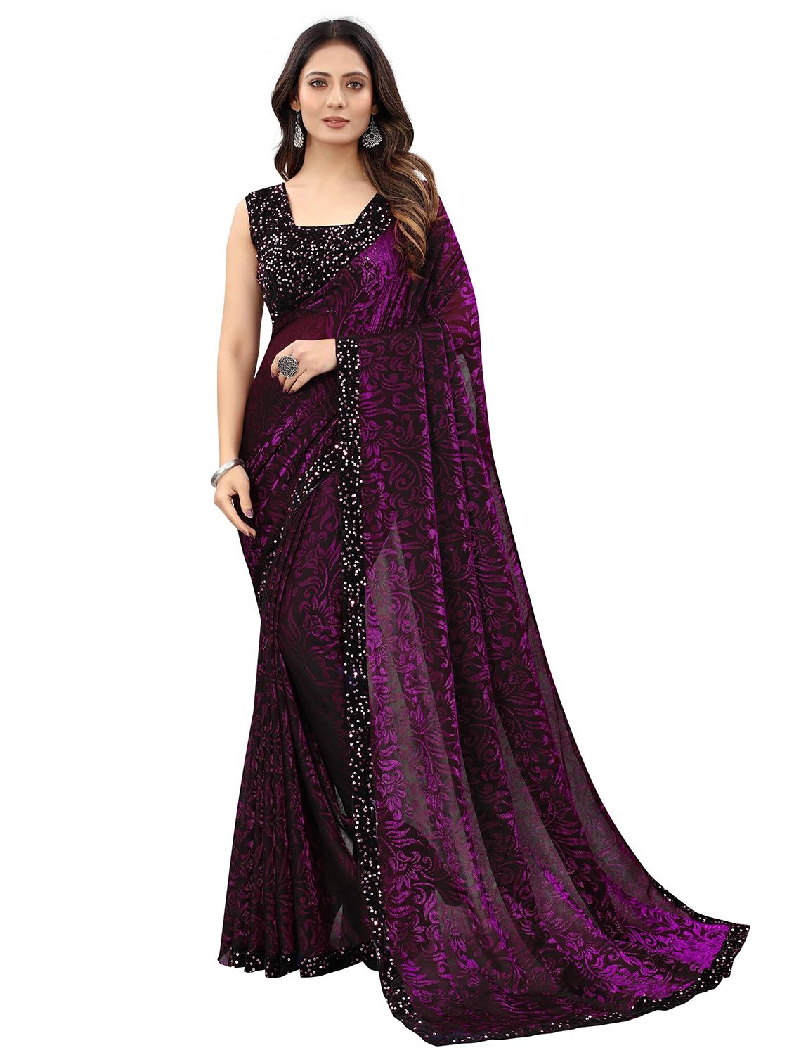 women printed embellished bordered saree with blouse - 22041279 - Zoom Image - 0