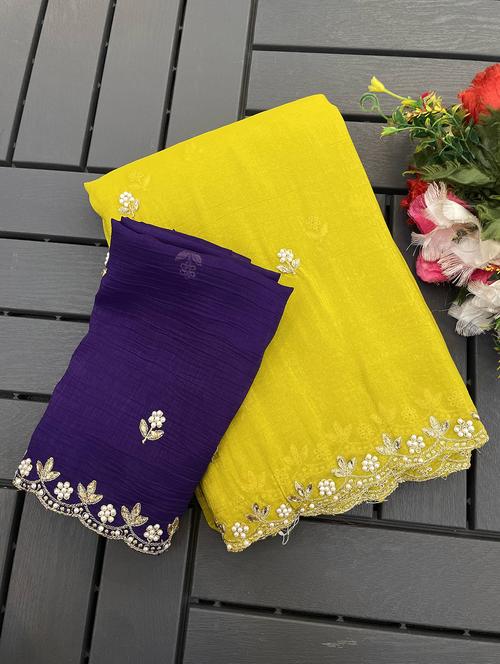 women solid with work embroidered saree with blouse - 22041280 - Standard Image - 0