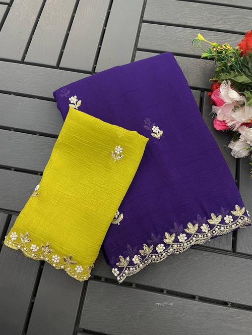 women solid with work embroidered saree with blouse - 22041281 - Standard Image - 0