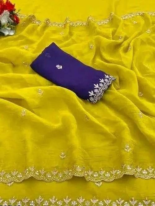 women solid with work embroidered saree with blouse - 22041283 - Standard Image - 0