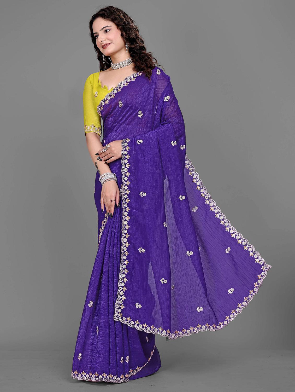 women solid with work embroidered saree with blouse