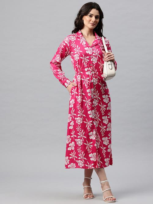 women floral print lapel neck long sleeve shirt dress - 22041294 - Standard Image - 0