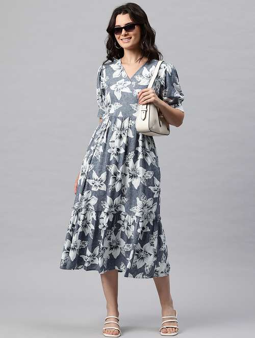 women floral print puff sleeve tiered dress - 22041296 -  Standard Image - 0