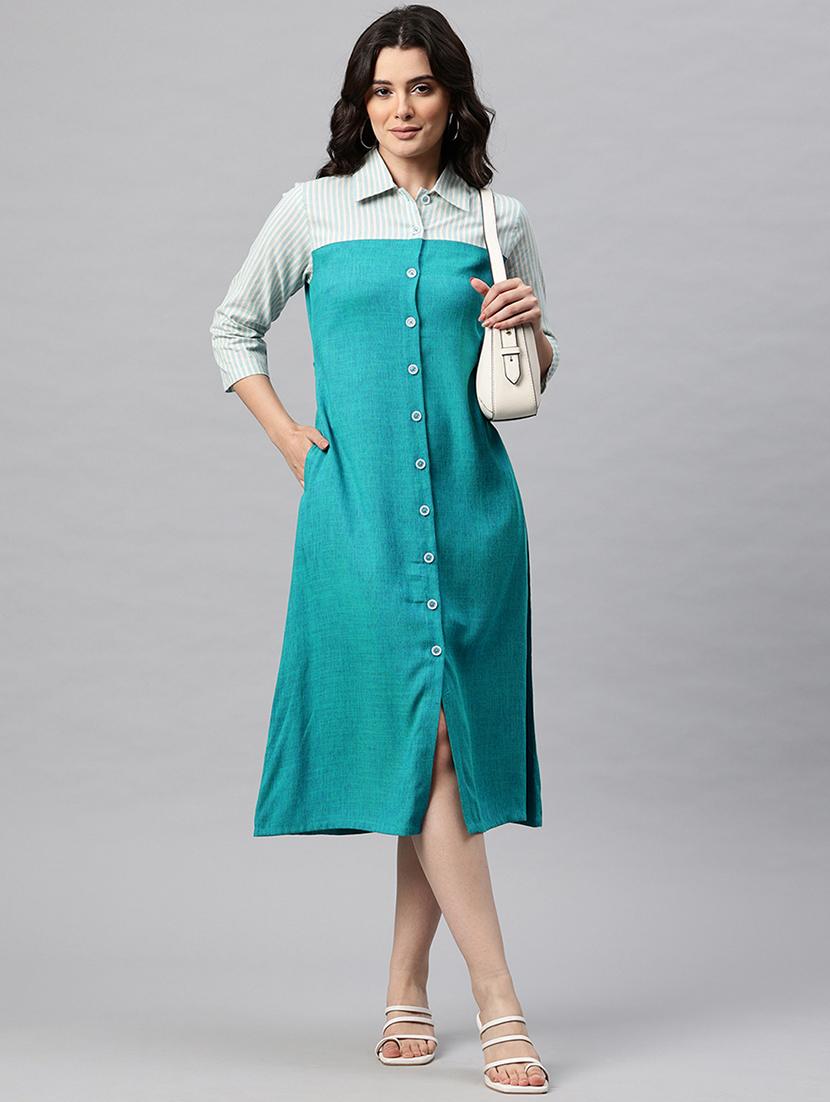 women colar blocked collared shirt dress - 22041301 -  Zoom Image - 0